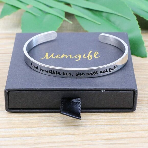 Elegant Stainless Steel Cuff Bracelet for Women - God is Within Her Psalm 46:5 - Picture 6 of 7